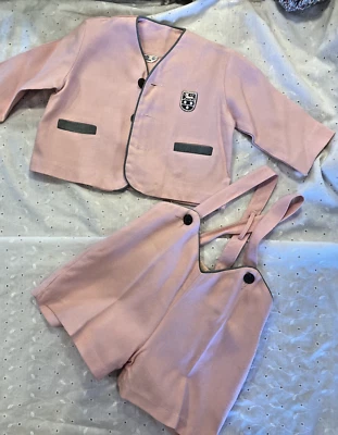 Terno RARO Coombs Creations Vintage Anos 50 Bebês Meninos Rosa Primavera/Páscoa 2 Peças - Imagem 1 de 4