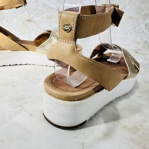 UGG Tipton Sandal Women 7.5 Gold Metallic Leather Sling Back Ankle Wrap Platform - Picture 1 of 12