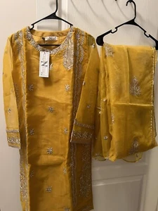 Pakistani Indian shalwar kameez dupatta 3 piece orgenza eid party size L to Xl - Picture 1 of 10