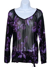 INC International Concepts Super Sheer Blouse Size S Purple Jewel Tone Flowers