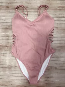Nwt PINK Victorias Secret Cut Out Strappy Side Ribbed One Piece Swimsuit M Pink - Picture 1 of 5