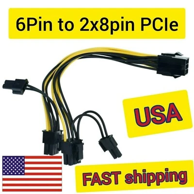 PCI Express 6-pin to Dual 8-pin (6+2 pin) GPU Video Card Power Adapter Cable  - Image 1 of 4