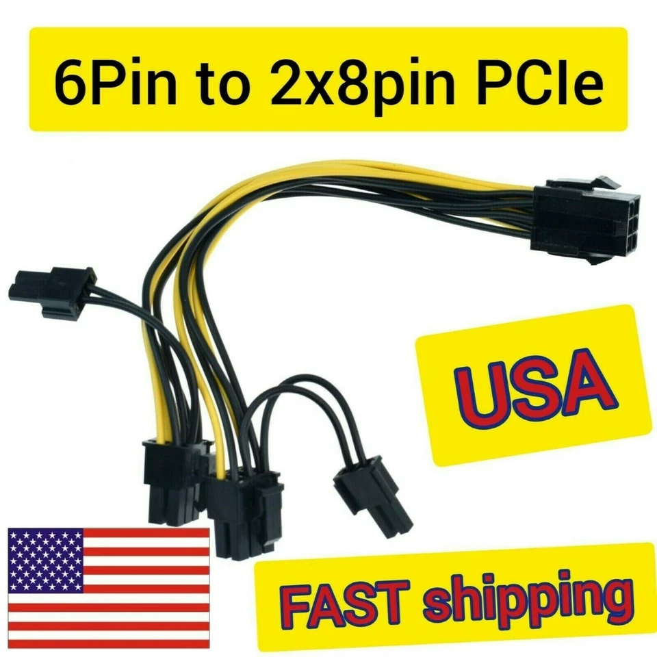PCI Express 6-pin to Dual 8-pin (6+2 pin) GPU Video Card Power Adapter Cable  - Image 1 of 4