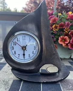 Vintage Metal Wood Tone Quartz Sailboat Desk Top Clock 8”x 6” Unique Rare Find - Picture 1 of 11