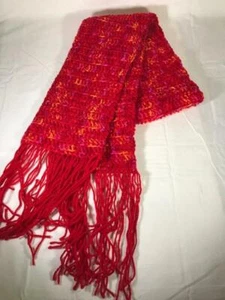 Hand Made Crochet Knitted Red Scarf 7 x 60 Cotton /Polyester New Free Shipping - Picture 1 of 1