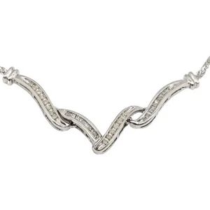 Sterling Silver 925 Diamond-1/4 tcw Pendant Chevron Necklace Herringbone Chain - Picture 1 of 6