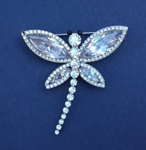 Precioso broche libélula cristal transparente pin en tono plateado metal - Imagen 1 de 1