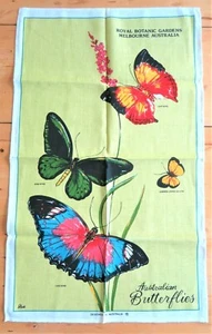 NEW Vintage Australia BUTTERFLIES Souvenir Tea Towel 19x31 Royal Botanic Gardens - Picture 1 of 4