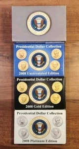 2008 4-Pres Set Presidential Dollar Mania Set w/Unc, Gold-Plate & Platinum-Plate - Bild 1 von 7