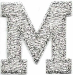 1 7/8" Bright Metallic Silver Monogram Block letter M Embroidery Patch - Picture 1 of 1