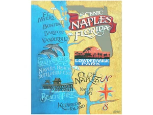 Naples Florida retro beach Print-Poster art decor vintage sign artist gulf coast - Picture 1 of 4