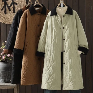 Womens Vintage Style Thermal Quilted Jacket Fashionable Diamond Check Midi Coat - Picture 1 of 17