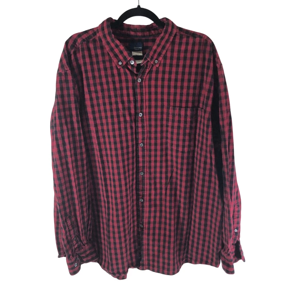 Basic Editions Mens Shirt Modern Fit Heavy Cotton Plaid Red Black 3XLT - Image 1 of 3