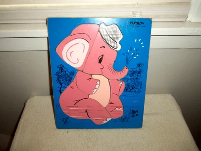 Vintage 1970's Playskool "Pink Elephant" Wooden Children's Puzzle - Image 1 of 2