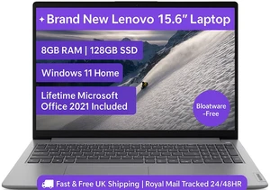 New 15.6" Laptop - Microsoft Office 8GB 128GB SSD Windows 11 Home Lenovo Boxed - Picture 1 of 8