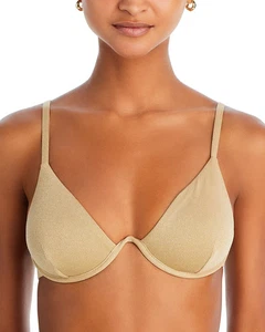 Aqua Swim Metallic Triangle Underwire Bikini Bra Top, Gold, M, L, XL - Foto 1 di 8