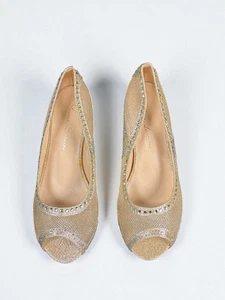 Lauren Lorraine Gold Rhinestone Peep Toe Heels Size 3 NIB Sparkly Formal Shoes - Picture 1 of 9