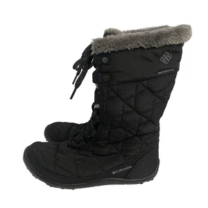 Columbia Quilted Waterproof Boots Black Women Sz 8.5 Mid Omni-Heat Faux Fur - Picture 1 of 10