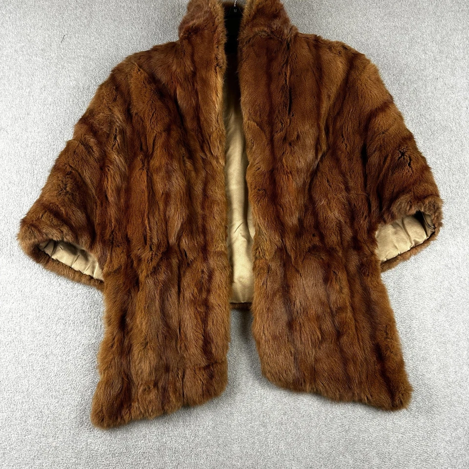 Винтажный коричневый меха пальто женщин средний коричневый короткий рукав реальный мех шаль 60 70-х - Изображение 1 из 4