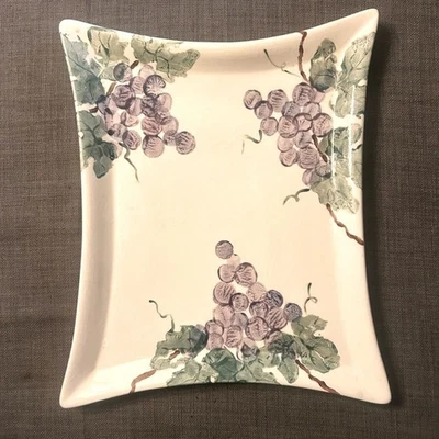 Plato de cerámica vintage 2003 hecho a mano pintado a mano diseño de vides #0210257 Foto 1 de 4