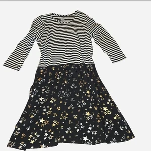 Wonder Nation Black & White Striped Dress with Gold Star Skirt ✨ - Picture 1 of 3