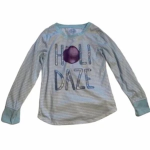 So Girls Size 7/8 Long Sleeve Pajama Shirt Blue White Stripes Holidaze Silver - Picture 1 of 7