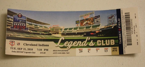 Minnesota Twins Ticket Stub September 21 2010 - Jim Thome 589 Career Home Run Cover