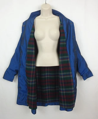 Chaqueta larga azul Nordstom Town Square de colección gabardina sobre abrigo forro a cuadros ~ pequeña Foto 1 de 4