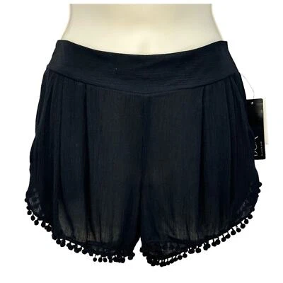 Pantalones cortos BCX para mujer 100 % rayón borla - negros - talla pequeña Foto 1 de 4
