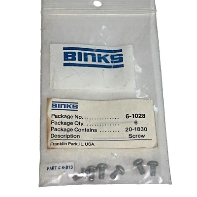QTY 6 NEW Binks - 20-1830 Screw 6 Pack  20-1830 (D448) - Image 1 of 3