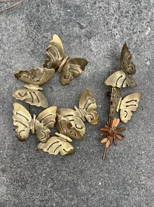 2 Vtg Wall Hanging Butterflies & Flower Brass Copper Metal Art Sculptures MCM - Picture 1 of 6