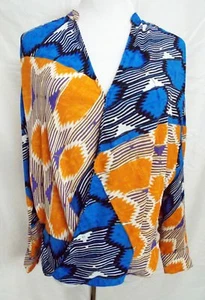Aqua Wickel Front Bluse Hi Lo Top Geometrisch Mehrfarbig Druck Größe Small - Bild 1 von 8