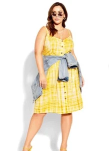 Evans City Chic Sun Dress Size 16 (S) Yellow Check New With Tags - Picture 1 of 7