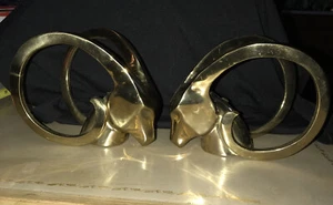 Mid-Century Modern Hollywood Regency FABULOUS SOLID BRASS RAM HEAD'S Bookends - Picture 1 of 10