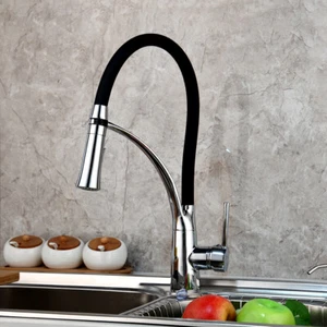 Pull Down Spout Kitchen Sink Mixer Faucet Black Rotate Neck 1 Handle Hole Taps - Picture 1 of 9