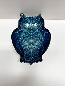 Vintage blau irisierende Glas Eule Schale geprägt Feder Des Akcam schwarz Schimmer - Bild 1 von 10