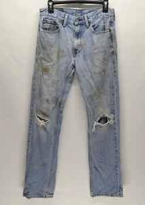 Jeans Levis 505 Vintage Y2K Uomo 29x30 Blu Distrutto Strappo Macchiato Grunge Denim - Foto 1 di 21
