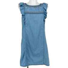 Lee Cooper Original Embroidered Denim Dress Medium Flutter Sleeve Blue Chambray