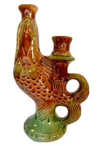 Mermaid Pottery Sgraffito Double Spout Vase Vessel - Picture 1 of 8