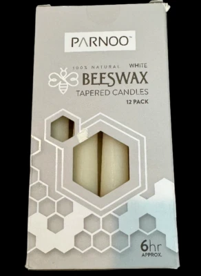 Paquete de 12 velas de cera de abejas Parnoo de 6 horas de tiempo de combustión 100 % natural blanco cremoso 7,25" Foto 1 de 4