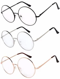 Retro Round Sunglasses 3 Pairs Mix Clear Lens Colored Metal Frame 56 mm - Picture 1 of 1