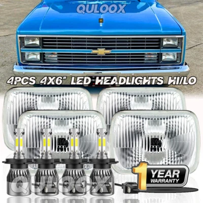 4PC 4x6" Inch LED Headlight For Chevrolet V10 V20 V30 R10 R20 Suburban 1987 1988 Foto 1 de 4