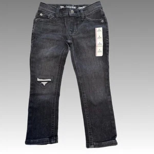 Cat & Jack Black Denim Taper Stretch Adj Waist NWT Unisex 4T Kid Distressed Jean - Picture 1 of 7