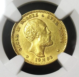 Norway Oscar II gold 10 Kroner 1902 Kongsberg mint AU Details NGC - Picture 1 of 4