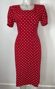 VTG 80s Red Polkadot Dress Lace Tie Back SZ S Midi Short Sleeve - Picture 1 of 8