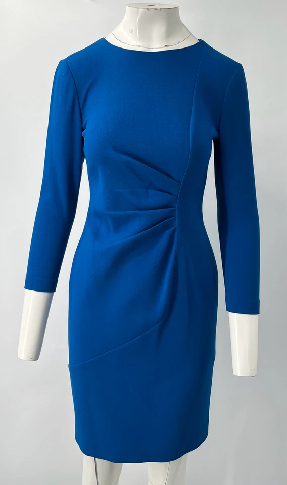 Emilio Pucci ALTERED Blue Lace-Insert Ruched Long Sleeve Sheath Dress sz 8 - Image 1 of 4