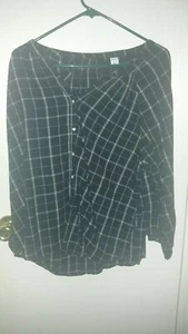 Old Navy Damen Gr. Large Tunika Länge kariert Flanell Knopfleiste Hemd schwarz* - Bild 1 von 2