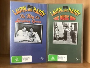 LAUREL & HARDY~BE BIG + LAUGHING GRAVY + THE MUSIC BOX ~2 x AS NEW PAL VHS VIDEO - Picture 1 of 3