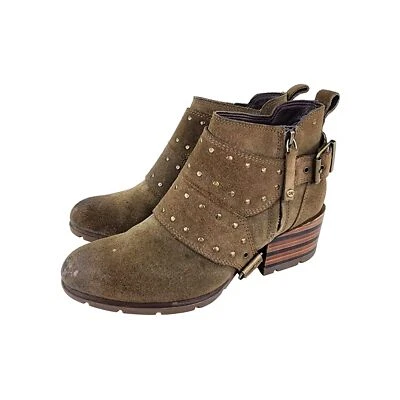 Cat Caterpillar Women's Anna Rose Bootie US 7.5 Olive Suede Studd Monk Zip Boot - Image 1 of 4