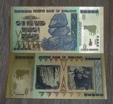 Zimbabwe one hundred trillion dollars. Souvenir banknote. gilding 24 K